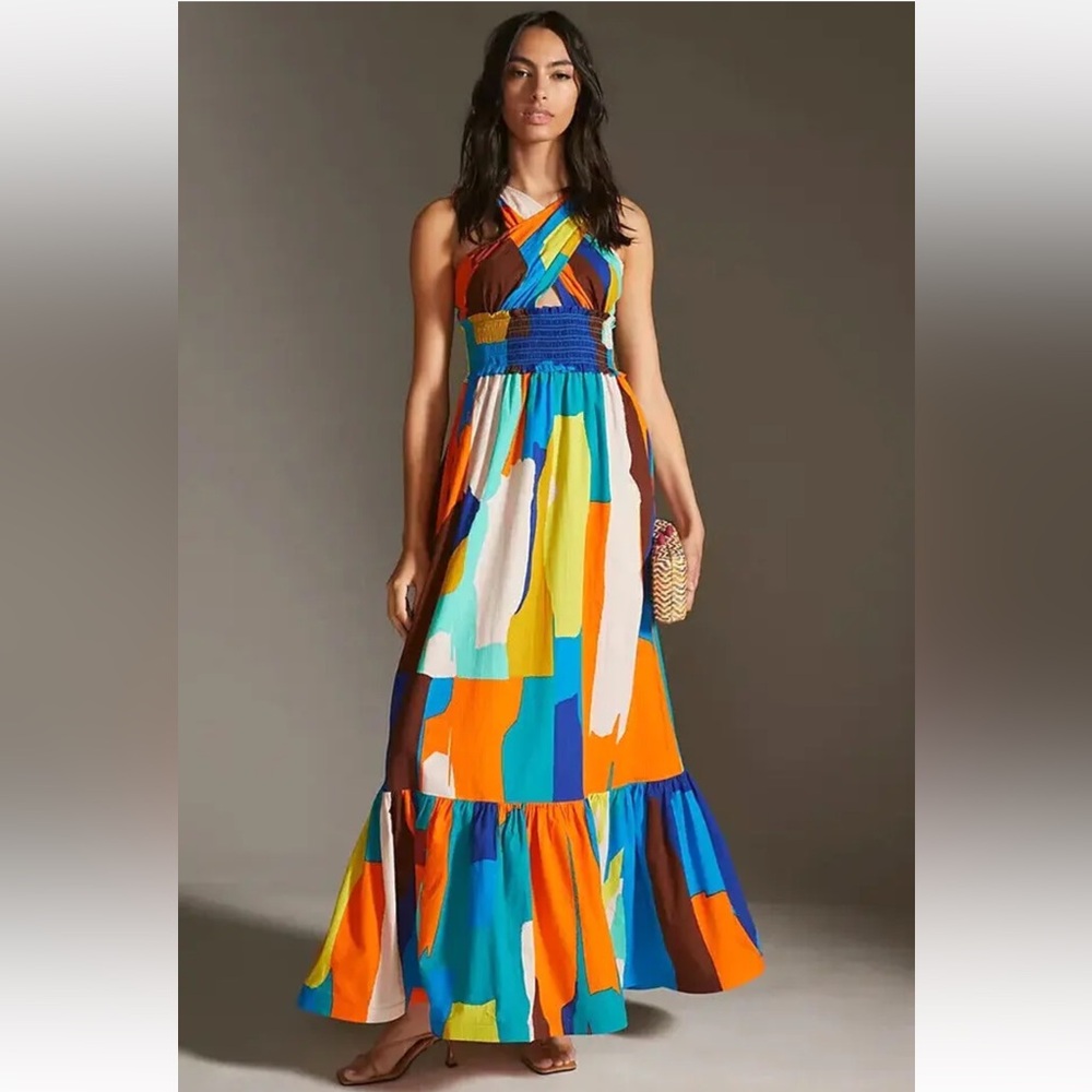 Anthro Tracy Reese Maxi Dress 3X Halter Boho Viral Luxury Statement NWT - Picture 4 of 12